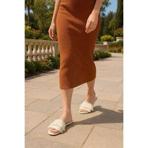 Lulus White Satin Fringe Sandals Size 8 EUC